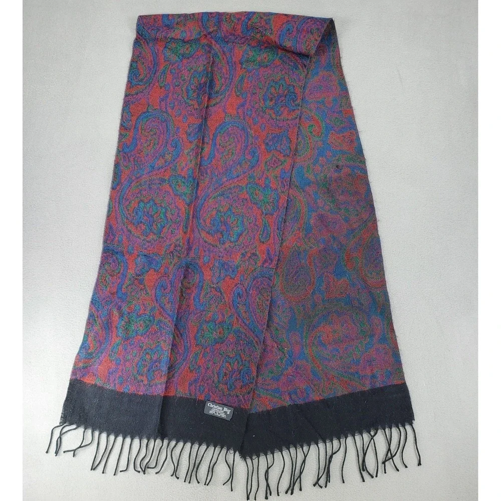 Vintage Christian Dior Cashluxe Acrylic Scarf Purple Plaid Casual Soft